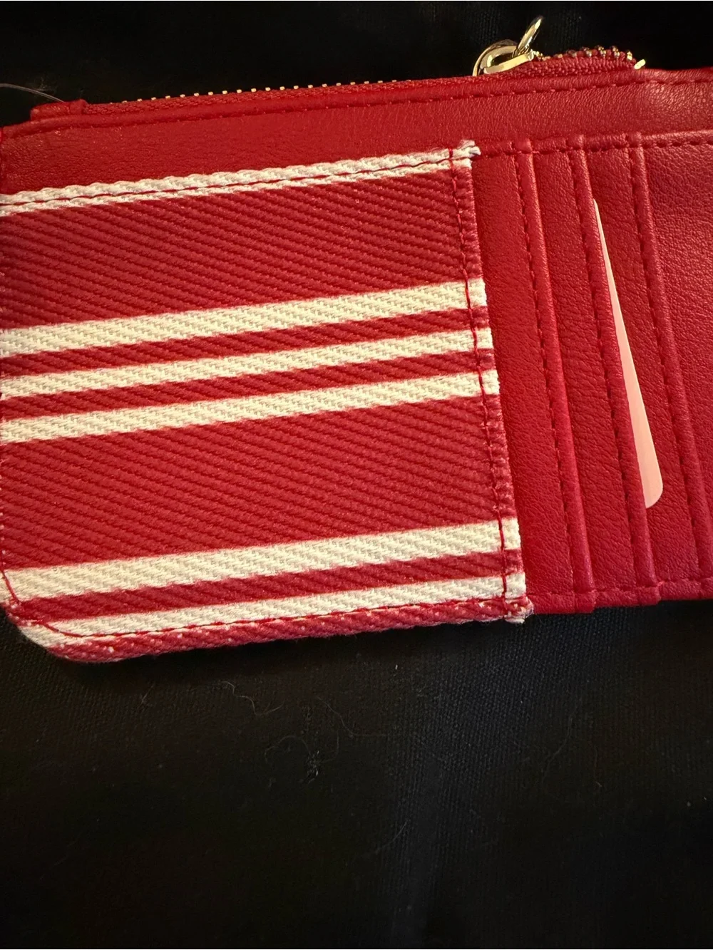 Juicy Couture Red & Pink Stripe Key/Card Holder with Strawberry Charm